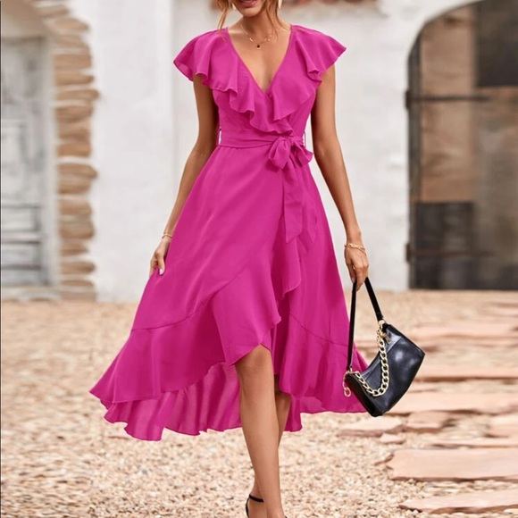 Boho ruffle hem belted midi dress - Picture 5 of 8